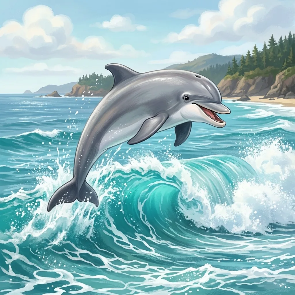 Dolphin leaping over a turquoise wave