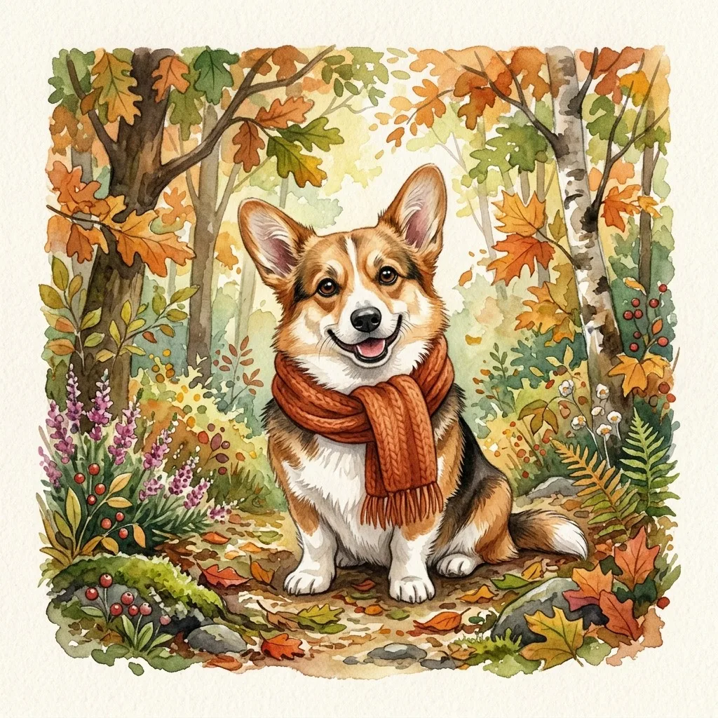 Corgi wearing a plain knitted scarf