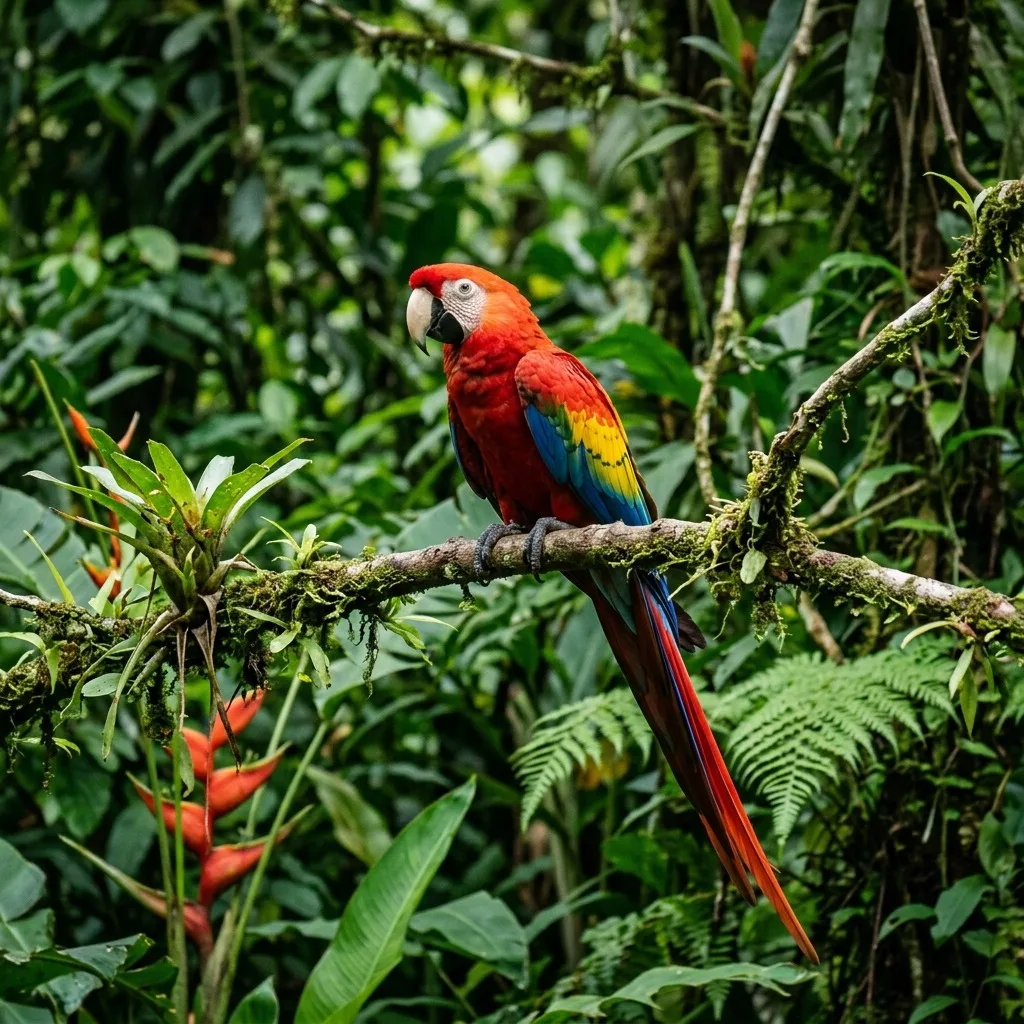 Parrot resting on a tropical branch