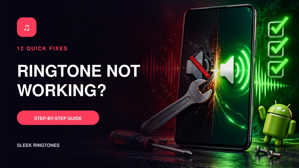 Android phone ringtone troubleshooting checklist with volume and sound icons