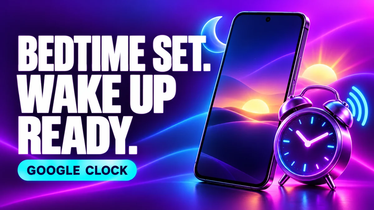Conceptual Android phone, moon, sunrise and alarm clock for a bedtime schedule.