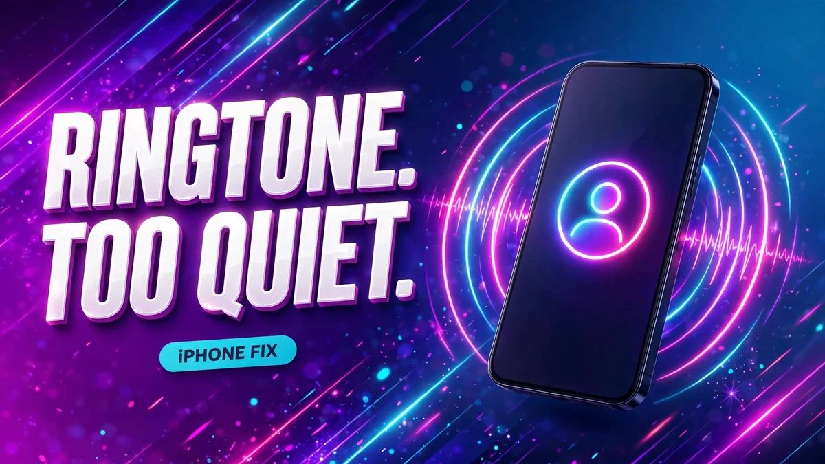 iPhone mockup with neon sound waves for the guide to fixing a quiet iPhone ringtone