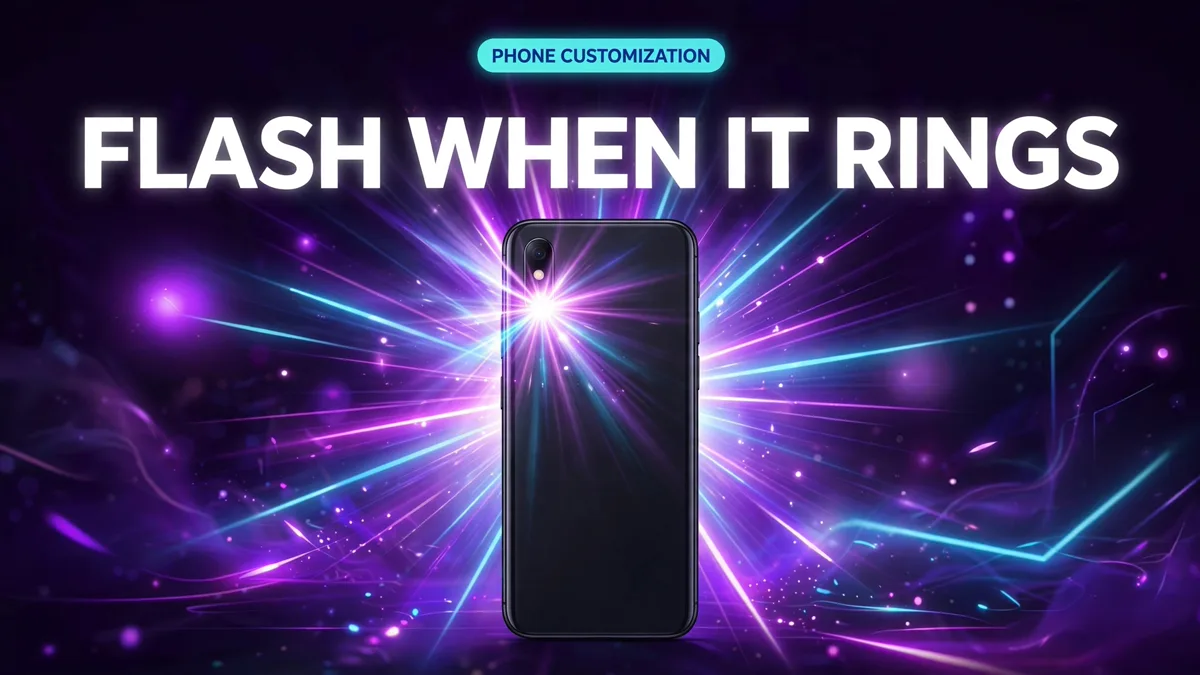 Smartphone with its camera flash bursting in purple, magenta and cyan neon light.