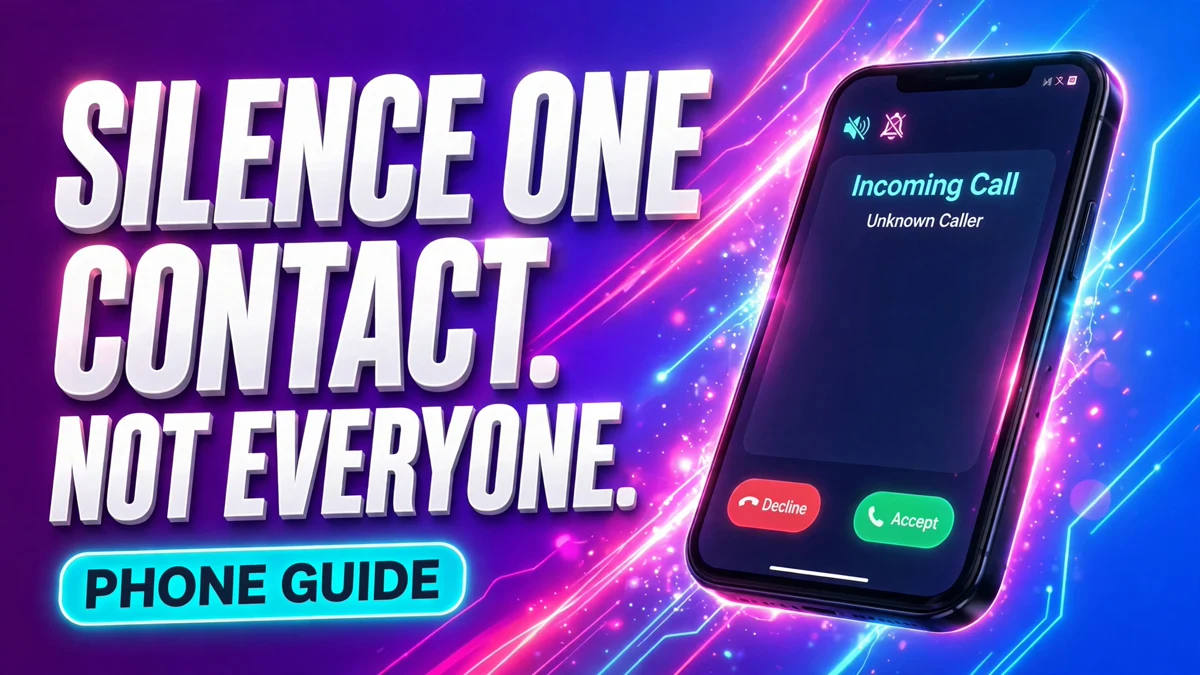 Cover: 3D headline SILENCE ONE CONTACT. NOT EVERYONE. with a PHONE GUIDE badge and an angled phone showing a muted incoming call, electric style.