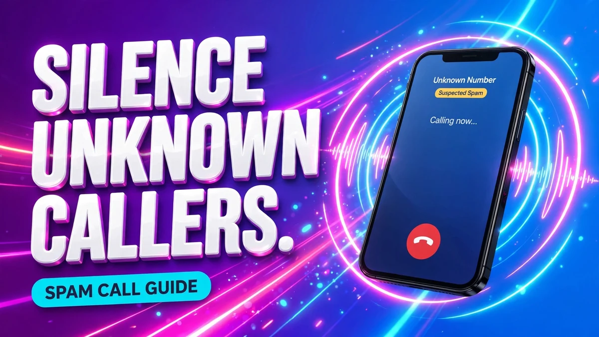 Cover: 3D headline SILENCE UNKNOWN CALLERS. next to a phone showing an incoming call from an Unknown Number labeled Suspected Spam