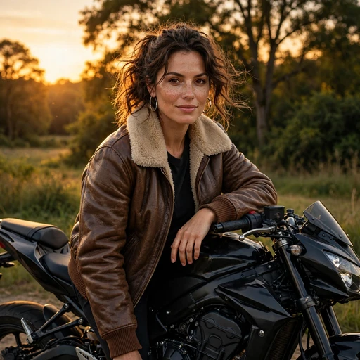 Aviator biker woman profile picture — original AI artwork for WhatsApp DP