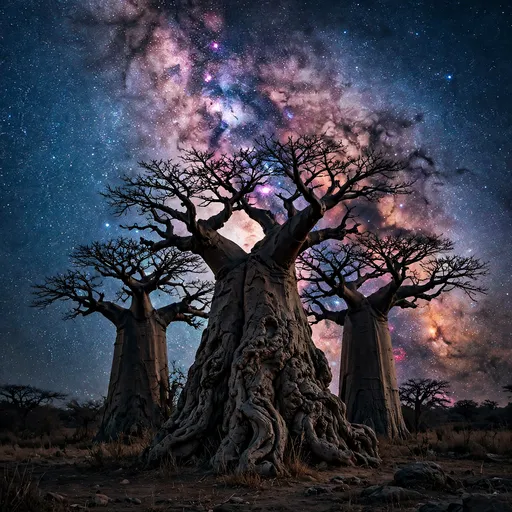 Baobab Trees Under the Milky Way, square nature WhatsApp DP