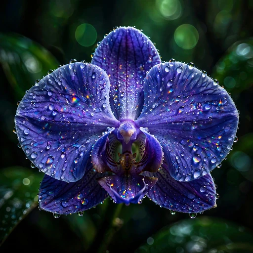 Blue orchid macro with dewdrops, nature profile picture