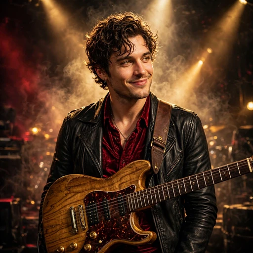 charming rockstar with electric guitar
