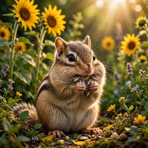 chipmunk nibbling sunflower seeds in a garden cute dp