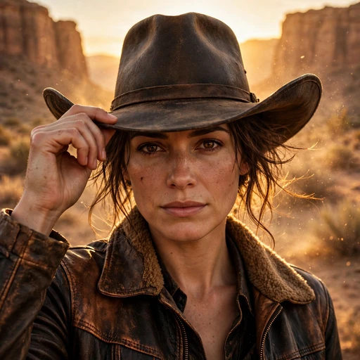 confident cowgirl in golden desert