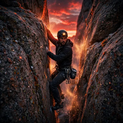 Crack Climber at Crimson Dusk, square motivational WhatsApp DP