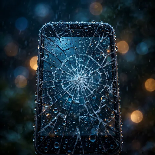 Cracked Phone Screen in Rain, square sad WhatsApp DP