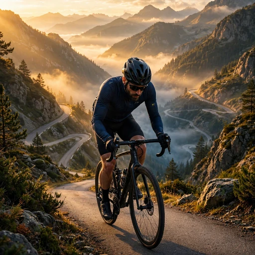 Cyclist Climbing Mountain Switchbacks at Dawn Motivational WhatsApp DP profile picture