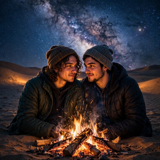 Desert Campfire Under a Starry Night