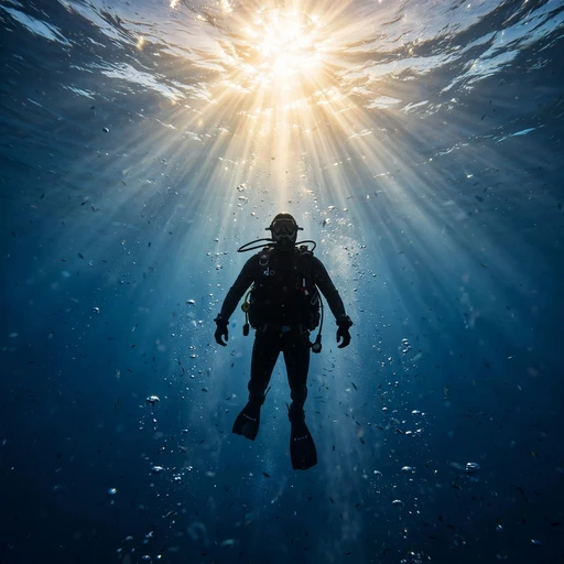 Scuba Diver Ascending to Sunlit Surface Motivational WhatsApp DP profile picture