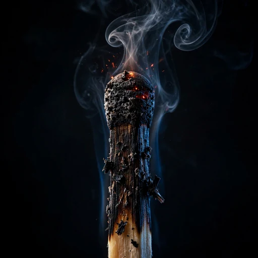Extinguished matchstick with rising smoke close-up, sad WhatsApp DP
