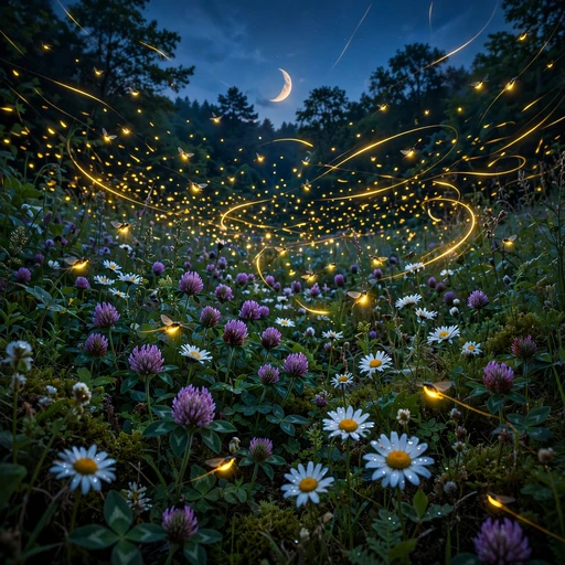 fireflies over wildflower meadow at dusk nature dp