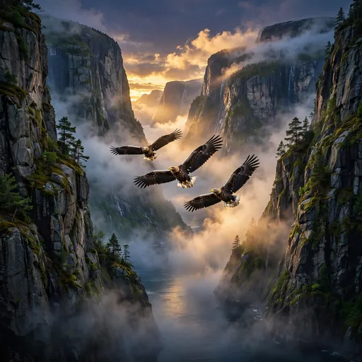 Fjord Cliffs and Sea Eagles at Dusk, square nature WhatsApp DP