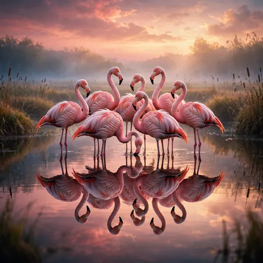 Flamingo Flock Reflection at Dawn, square nature WhatsApp DP