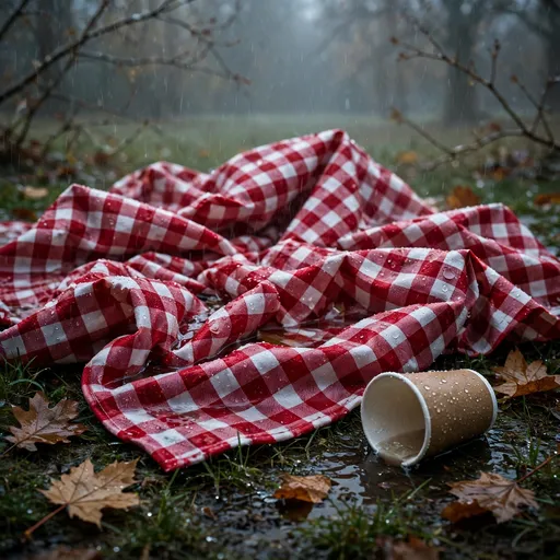 Forgotten Picnic Blanket in October Rain DP — free sad WhatsApp DP download