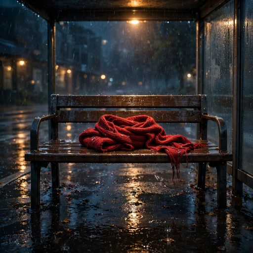 Forgotten Red Scarf at Rainy Bus Stop Sad WhatsApp DP profile picture