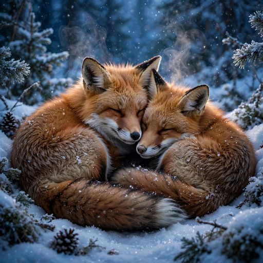 two red foxes sleeping together in the snow friendship DP