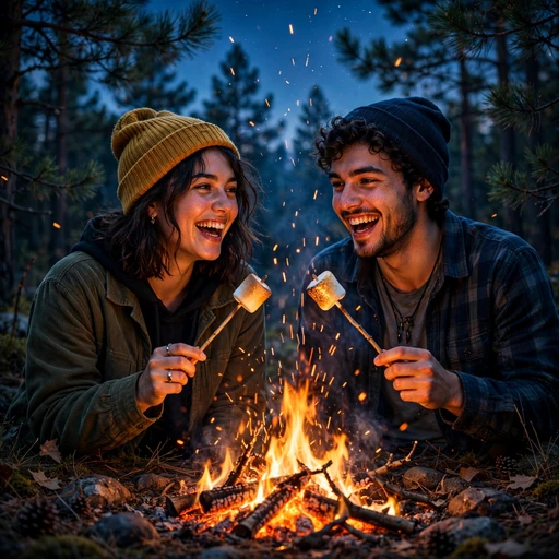 Friends Roasting Marshmallows at a Twilight Campfire - friendship WhatsApp DP