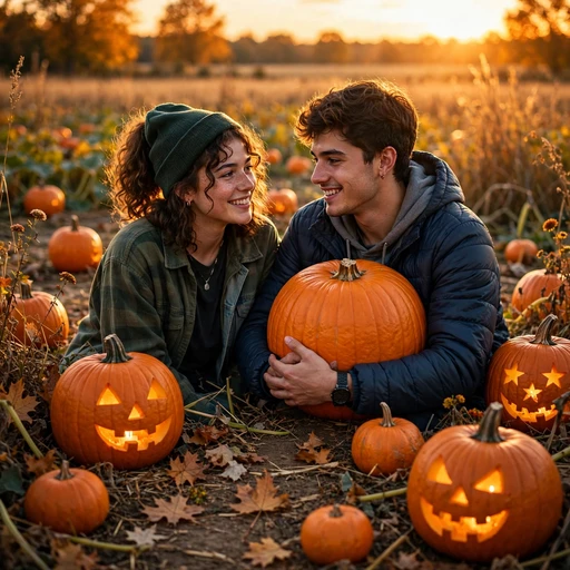 Friends in a Pumpkin Patch at Golden Hour - friendship WhatsApp DP