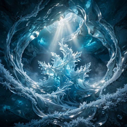 Inside a blue glacier ice cave with daylight shaft and aqua glow, square nature WhatsApp DP