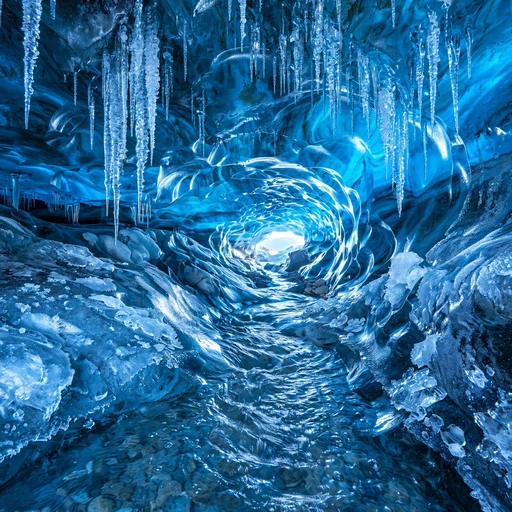 glowing blue glacier ice cave nature dp