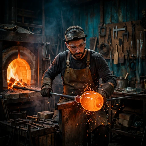 Glassblower Shaping Molten Glass