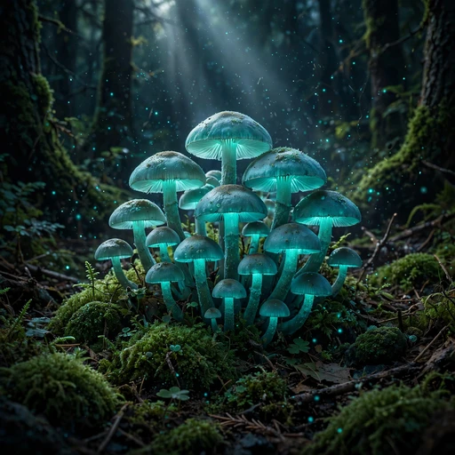 Glowing mushrooms in moonlit forest, nature profile picture
