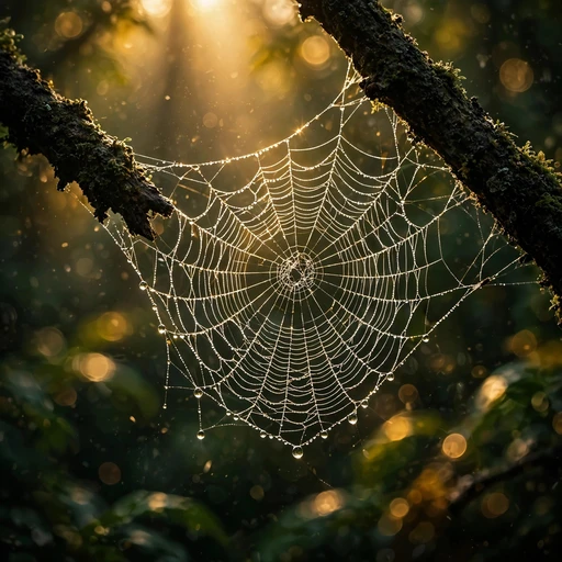 Dew-Kissed Spiderweb in First Sunlight motivational WhatsApp DP