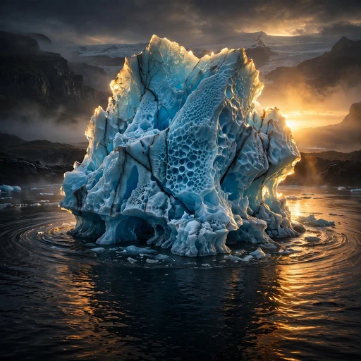 Blue iceberg in glacier lagoon at sunrise, nature profile picture