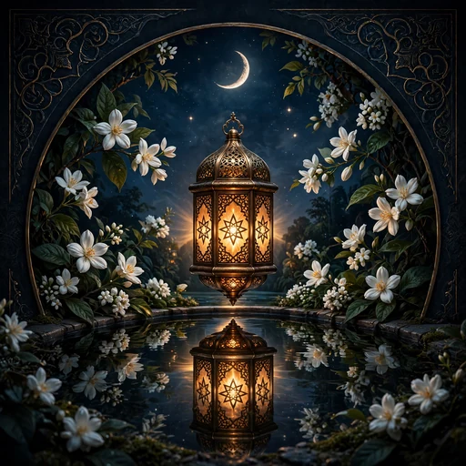 Lantern Reflected in a Jasmine Pool - Islamic WhatsApp DP
