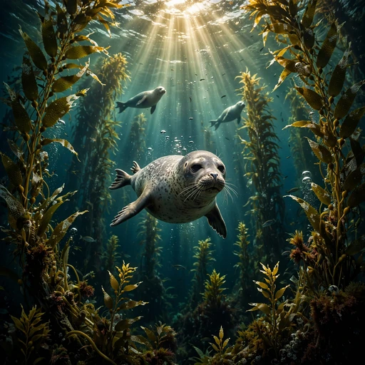 Seals in Sunlit Kelp Forest Nature WhatsApp DP profile picture