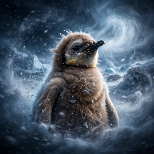 King Penguin Chick in Snowstorm, square nature WhatsApp DP