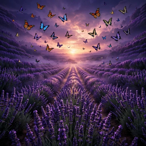 Lavender field with butterflies at dusk, nature profile picture