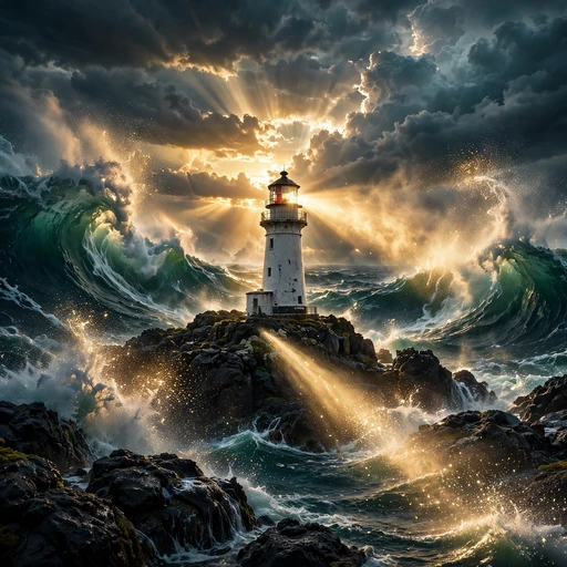 lighthouse against ocean waves at dawn motivational dp