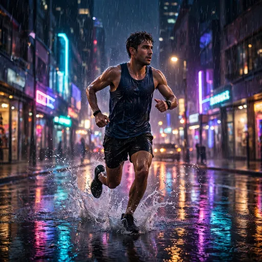 Marathoner Sprinting in Rain, square motivational WhatsApp DP