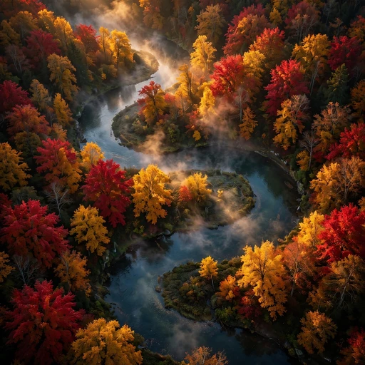 Winding River Through Autumn Forest Aerial Nature WhatsApp DP profile picture