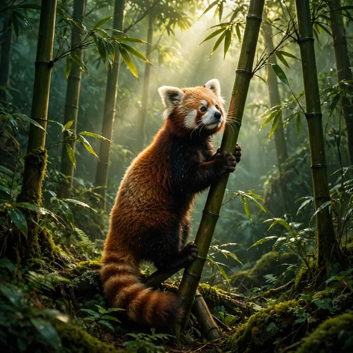 Red Panda in Misty Bamboo, square nature WhatsApp DP