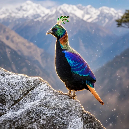 Iridescent Himalayan monal pheasant on a snowy rock, WhatsApp DP
