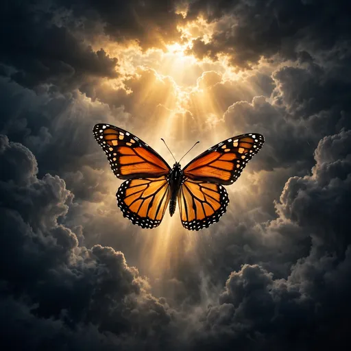 Monarch Butterfly in Storm Sky, square motivational WhatsApp DP