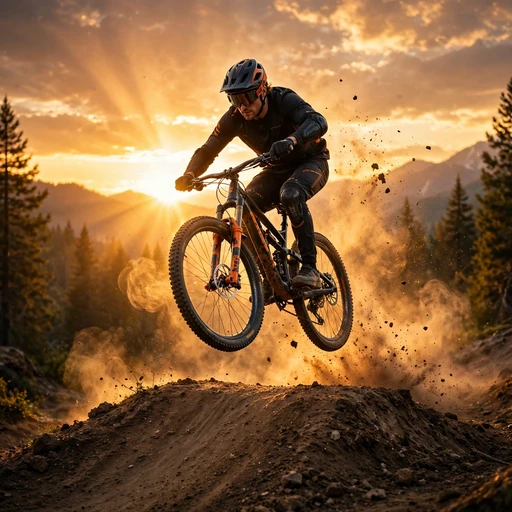 Mountain Biker Dirt Jump at Sunset Motivational WhatsApp DP profile picture