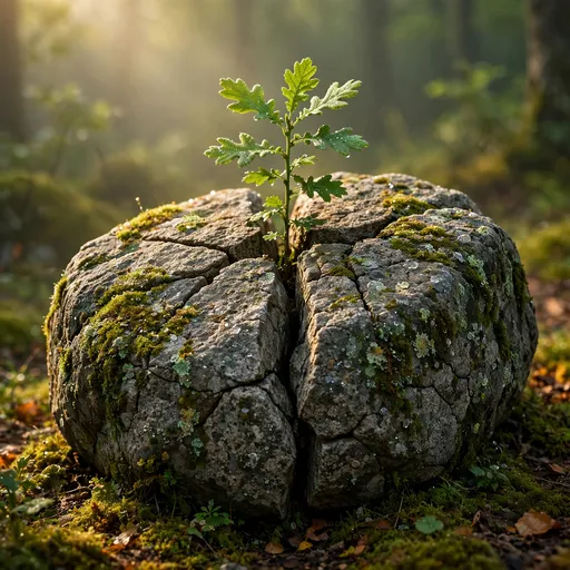 Oak Sapling Splitting Rock, square motivational WhatsApp DP