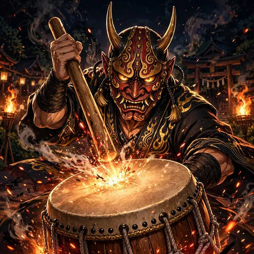 oni demon mask drummer at festival anime dp