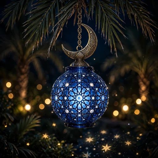 Blue Lantern Hanging in a Date Palm - Islamic WhatsApp DP
