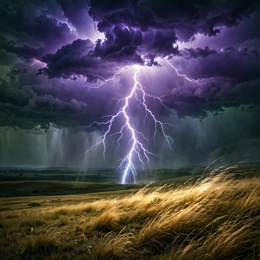 massive lightning bolt striking over dark prairie sky nature dp